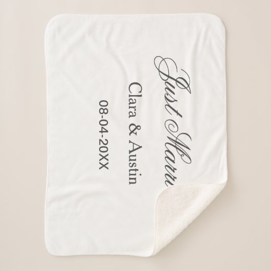 Just Married add couple name date year wedding sim Sherpa Deken (Voorkant)