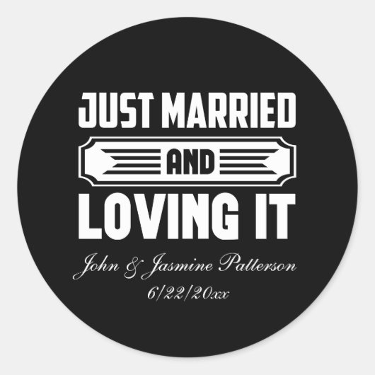 Just Married add names Date Wedding  Ronde Sticker (Voorkant)