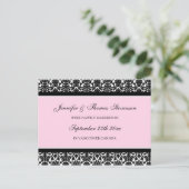 Just Married Announcement Briefkaarten Pink Damask (Staand voorkant)