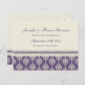 Just Married Announcement Briefkaarten Plum Cream (Voorkant / Achterkant)