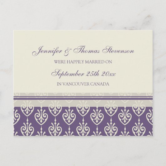 Just Married Announcement Briefkaarten Plum Cream (Voorkant)