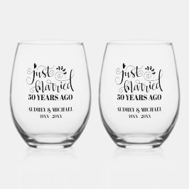 Just Married Any Year Anniversary Personalized Wijnglas Zonder Voet
