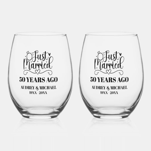 Just Married Any Year Anniversary Personalized Wijnglas Zonder Voet (Voorkant)