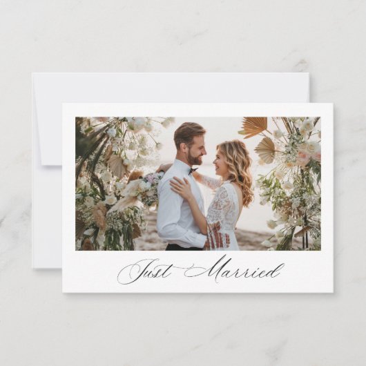 Just Married black script wedding announcement Bedankkaart (Voorkant)