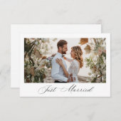 Just Married black script wedding announcement Bedankkaart (Voorkant / Achterkant)