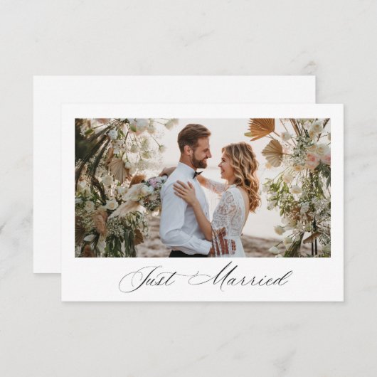 Just Married black script wedding announcement Bedankkaart (Voorkant / Achterkant)
