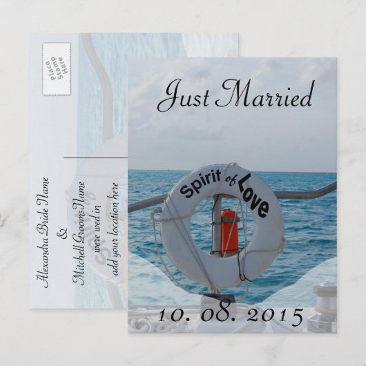 Just Married Boat Wedding Aankondiging (Voorkant / Achterkant)