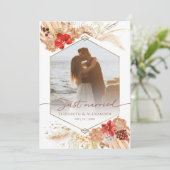 just married | Boho bruiloft foto aankondiging (Staand voorkant)