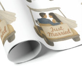 'Just Married' Bride and Groom in a Golf Cart  Cadeaupapier (Rol Hoek)