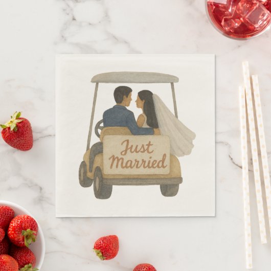 'Just Married' Bride and Groom in a Golf Cart  Servet (Insitu)