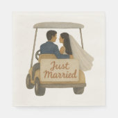 'Just Married' Bride and Groom in a Golf Cart  Servet (Voorkant)