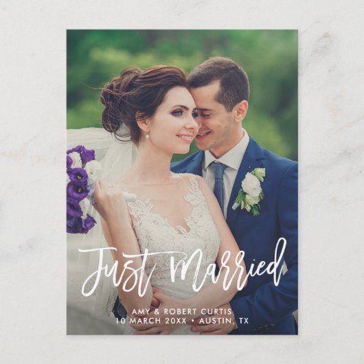 Just Married | briefkaart voor huwelijksaankondigi (Voorkant)