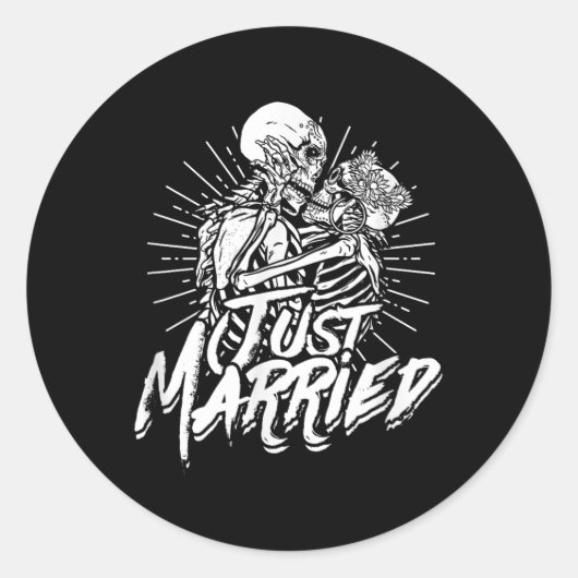 Just Married - Bruid en bruidegom Skeleton Paar Ronde Sticker (Voorkant)