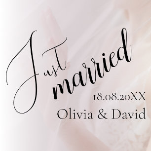 Just Married Bruiloft Elegant Gepersonaliseerd Raamsticker