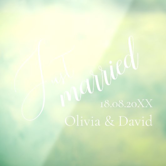 Just Married | Bruiloft Elegant Wit Gepersonalisee Raamsticker (Vel 3)