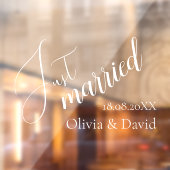 Just Married | Bruiloft Elegant Wit Gepersonalisee Raamsticker (Vel 2)