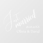 Just Married | Bruiloft Elegant Wit Gepersonalisee Raamsticker (Vel)