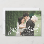 Just Married | Brush Lettered Wedding Aankondiging (Voorkant)