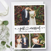Just Married Calligraphy Heart 3 Photo Wedding Aankondiging