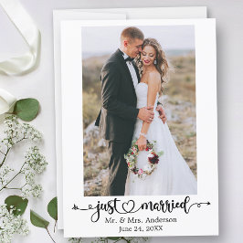 Just Married Calligraphy Heart Photo Wedding Aankondiging