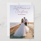 Just Married Christmas Greetings Customize Photo Feestdagenkaart (Voorkant)