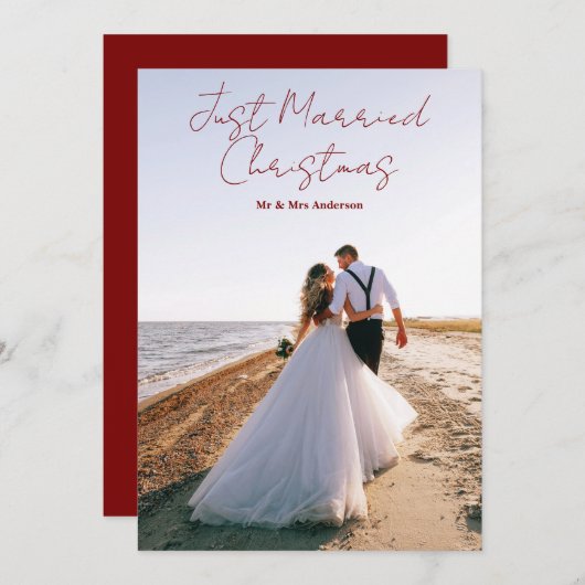 Just Married Christmas Greetings Customize Photo Feestdagenkaart (Voorkant / Achterkant)