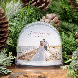 Just Married Christmas Greetings Customize Photo Sneeuwbol