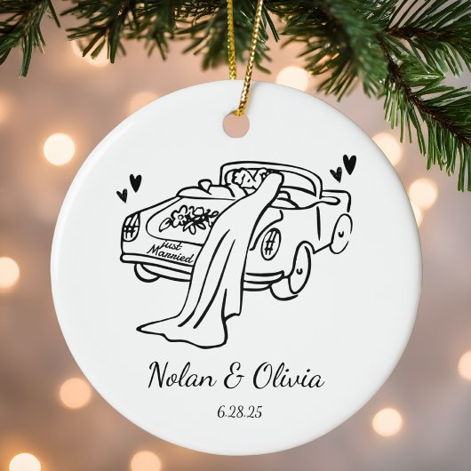 Just Married Custom Couple Names & Wedding Date Keramisch Ornament
