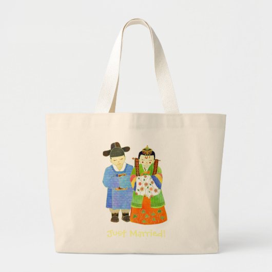 Just Married! Cute Bride en Groom Gift Grote Tote Bag (Voorkant)