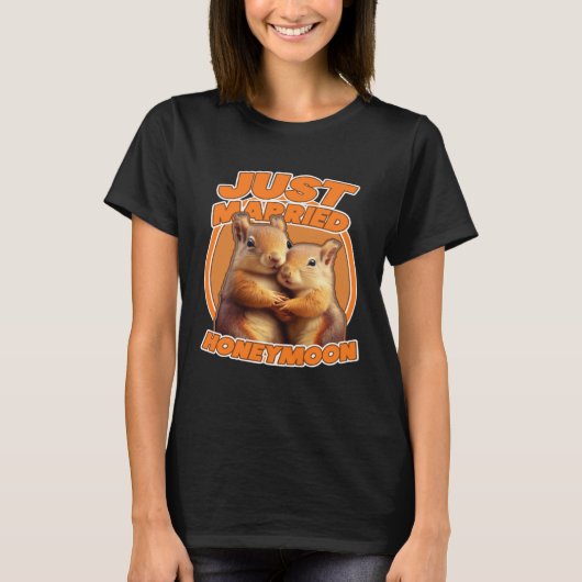 Just Married Cute Squirrel Honeymoon Couple T-shirt (Voorkant)