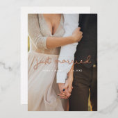 Just Married Cute Wedding Announcement Foil Card Folie Uitnodiging (Voorkant / Achterkant)