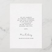 Just Married Cute Wedding Announcement Foil Card Folie Uitnodiging (Achterkant)