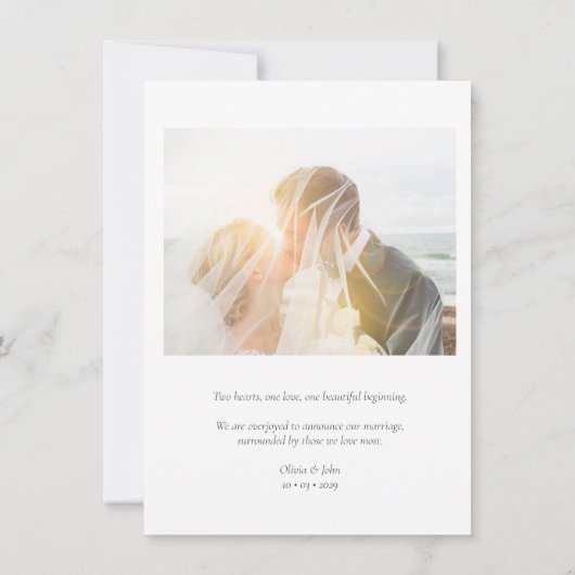 Just Married Elegant Script Photos Wedding Aankondiging (Achterkant)