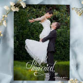 Just Married Elegant Script Photos Wedding Aankondiging