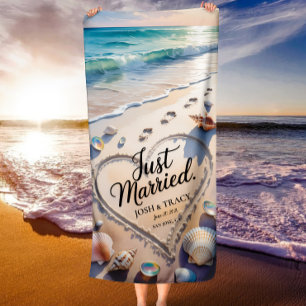 Just Married Footprints in het zand Romantische hu Strandlaken