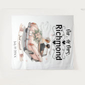 Just Married Getaway – Huwelijksachtergrond Wandkleed (Voorkant (horizontaal))