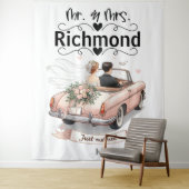 Just Married Getaway – Huwelijksachtergrond Wandkleed (In situ)