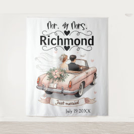 Just Married Getaway – Huwelijksachtergrond Wandkleed