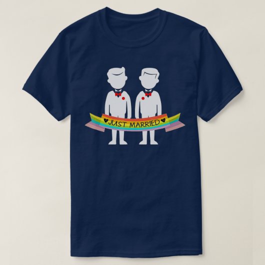Just Married Grooms Rainbow Gay Honeymoon  T-shirt (Design voorkant)