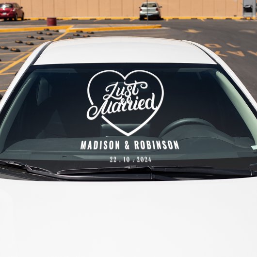Just Married | Koppels Naam Bruiloft Elegant Scrip Raamsticker