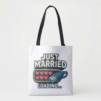 Just Married Loading – Grappige Tech Wedding Tote Bag