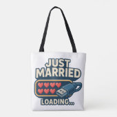 Just Married Loading – Grappige Tech Wedding Tote Bag (Achterkant)