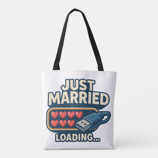 Just Married Loading – Grappige Tech Wedding Tote Bag (Achterkant)