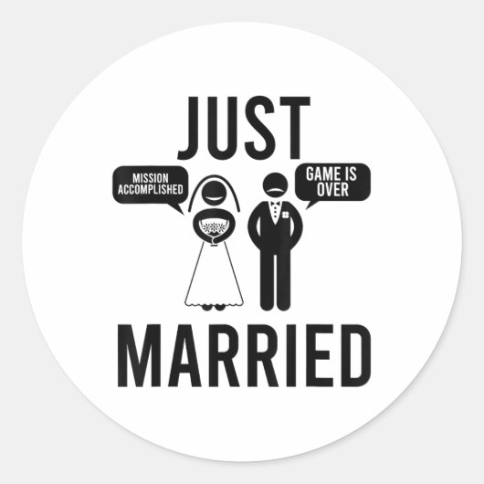 Just Married Mission Achieved Game is afgelopen Ronde Sticker (Voorkant)