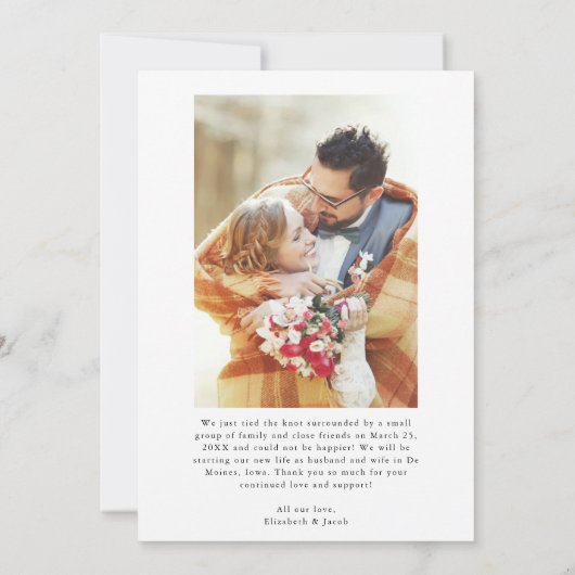 Just Married | Modern met de hand geletterd script Aankondiging (Achterkant)