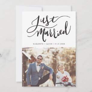 Just Married   Modern met de hand geletterd script Aankondiging