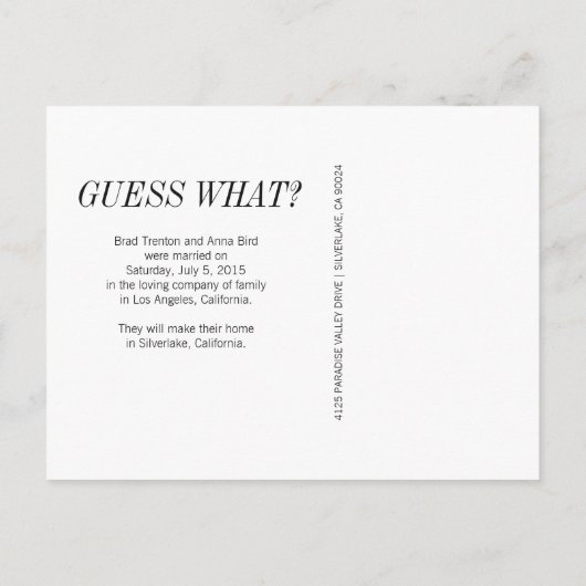 Just Married | Moderne foto bruiloft aankondiging (Achterkant)