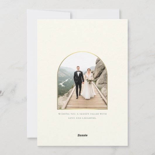 Just Married Newlywed Couple Arch Photo Christmas Feestdagenkaart (Achterkant)