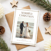 Just Married Newlywed Couple Beach Photo Christmas Feestdagenkaart
