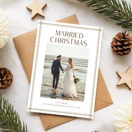 Just Married Newlywed Couple Beach Photo Christmas Feestdagenkaart